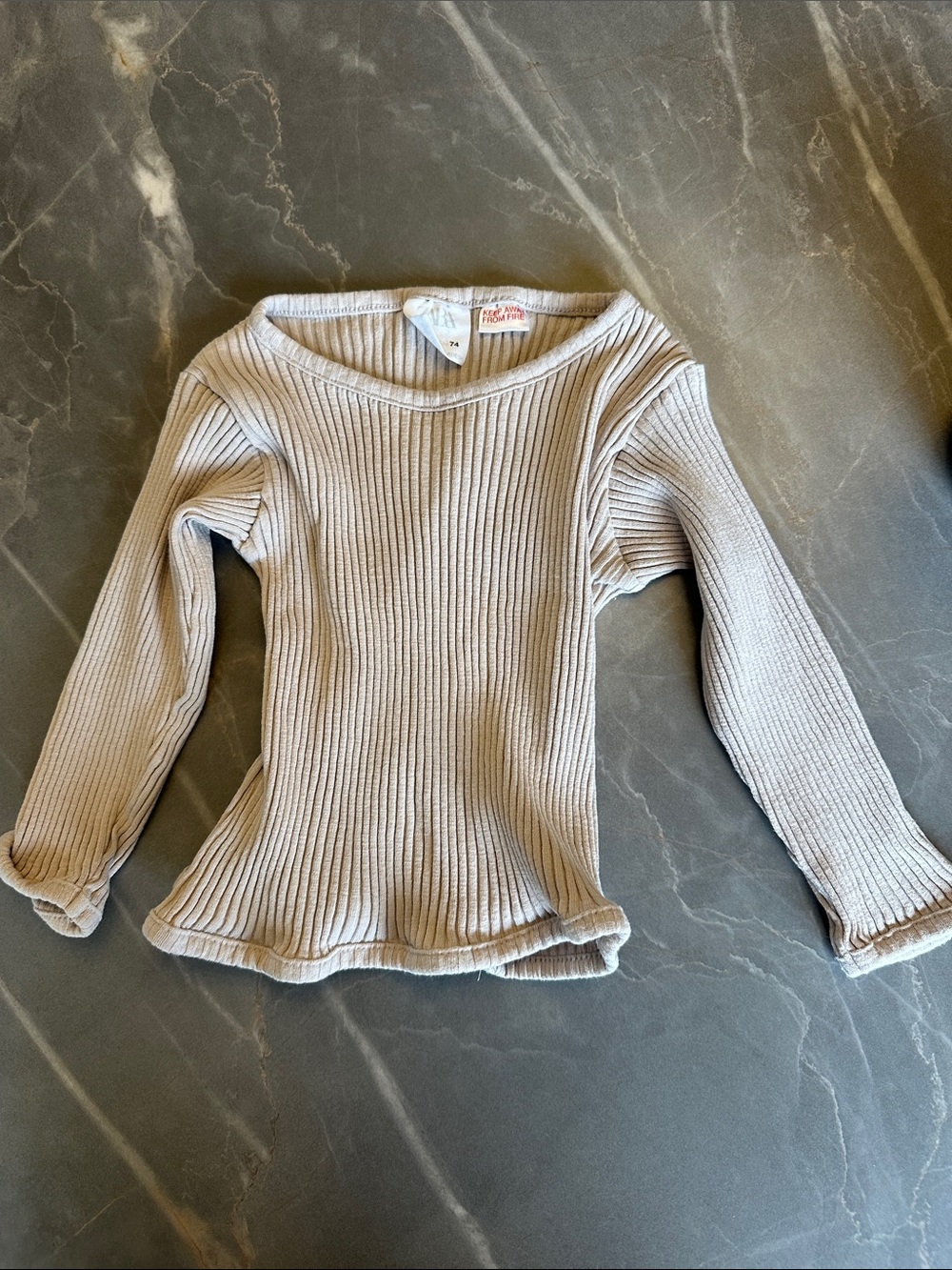 Zara Ribbed Long-Sleeve Top - Light Beige
